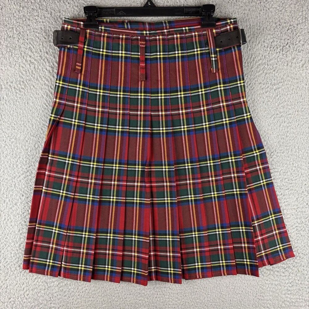 Men's Red Tartan Pleated Kilt-Style Skirt